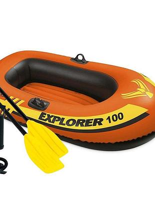 Одноместная надувная лодка intex 58329-2 explorer 100, 147 х 84 см (весла, ручной насос). 2-х камерный
