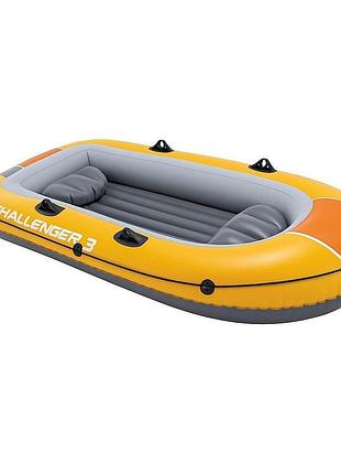 Двухместная надувная лодка intex 66312 challenger 2 set, 236 х 114 х 41 см (весла, ручной насос). 3-х камерный
