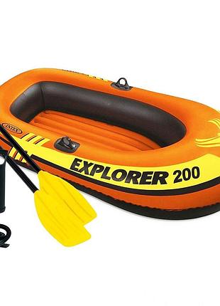 Напівторамісний надувний човен intex 58330-2 explorer 200, 185 х 94 см, (весла, ручний насос). 2-х камерний