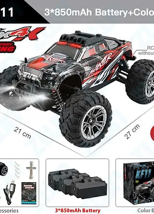 Машинка на радіокеруванні kfplan kf11 1:16 монстр-трак 4wd, до 40 км/год джип для бездоріжжя 4x4 3 акумулятори