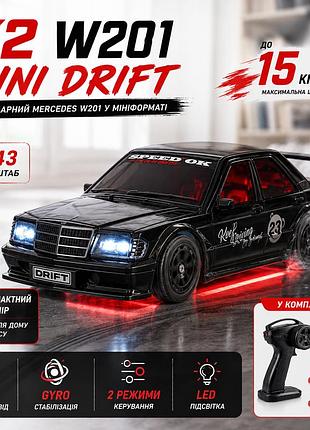 Радіокерована дрифт машинка k2 mercedes w201 mini drift 1:43 4wd до 15 км/год rc авто на пульті з підсвіткою