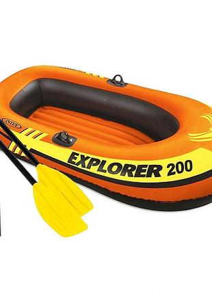 Полуторамосная надувная лодка intex 58331 (58330-1) explorer 200 set, 185 х 94 см, (весла, мини насос). 2-х камерный