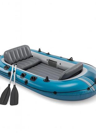 Четырехместная надувная лодка intex 66324 excursion 4 set, 315 х 165 см, (весла, ручной насос). 3-х камерный
