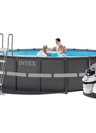 Каркасный бассейн intex 26326, 488 x 122 см (бассейн, подстилка, лестница, фильтр 5 700 л/ч, тент)