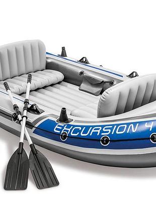 Лодка надувная intex excursion 4 315 x 165 x 43 см, серо-синяя