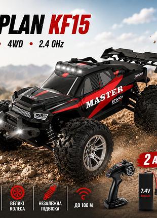 Радиоуправляемая машинка kfplan kf15 1:16 4wd, rc монстр-трак, внедорожник на пульте, вездеход для бездорожья, полный привод, 2 ак