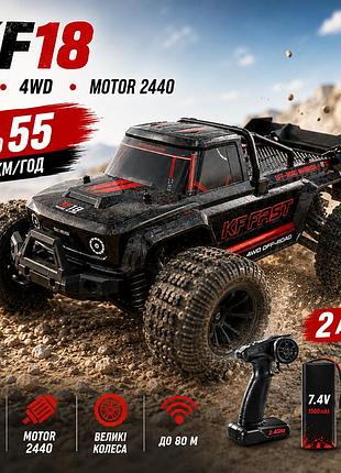 Радіокерована машинка kf18 1:14 4wd до 55 км/год, rc монстр-трак, позашляховик на пульті, всюдихід, повний привод, 2 акумулятори,