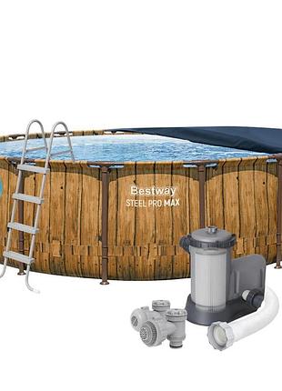Каркасный бассейн bestway 56725, 488 х 122 см (бассейн, лестница, фильтр 5 678 л/ч, тент)