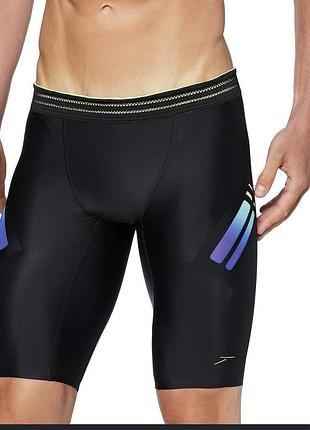 Чоловічі джамвери для плавання серії speedo hydrosense bonded jammer у кольорі black/bright zest/chroma blue.