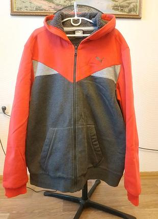 Тепла кофта худі puma оригінал на хутрі шерпа (розмір xl / 56-58) ідеал.
