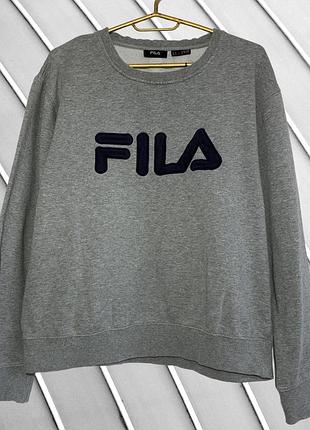 Женский серый оверсайз свитшот fila m l 38 40 46 48 фила фила серая кофта свободного кроя с логотипом хлопковый свитшот 48