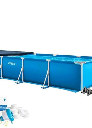 Каркасний басейн intex 28273-5в1, 450 х 220 х 84 см (басейн, підстилка, альгенікс, хлор таблетки, тент)