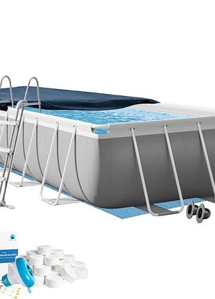 Каркасний басейн intex 26792-6в1 (26356), 488 х 244 х 107 см (басейн, підстилка, драбина, альгенікс, хлор таблетки, тент)