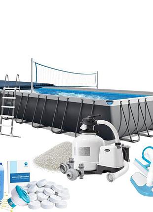 Каркасный бассейн max intex 26378-11в1, 975 х 488 х 132 см (бассейн, подстилка, лестница, фильтр 12 000 л/ч, песок, альгеникс,