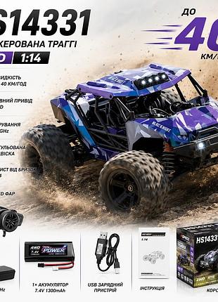 Радиоуправляемая машинка hs14331 1:14 4wd до 40 км/ч, rc трагги на пульте управления, monster truck, коллекторный двигатель, led,