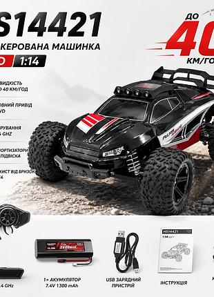 Радиоуправляемая машинка hs14421 1:14 4wd на пульте rc внедорожник до 40 км/ч, вездеход 4x4, аккумулятор 7.4v, амортизаторы