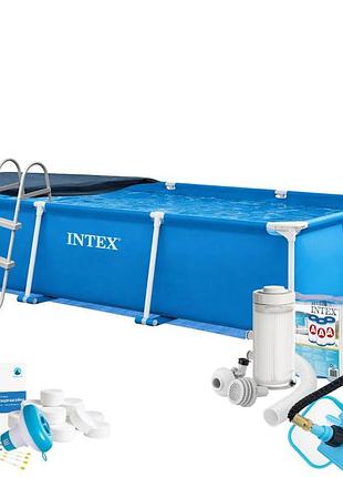 Каркасний басейн maxpro intex 28272-10в1, 300 х 200 х 75 см (басейн, підстилка, драбина, фільтр 2 006 л/год, картриджі, альгенікс,