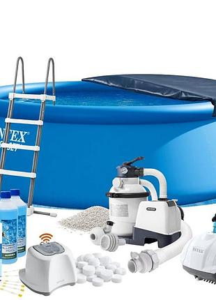 Надувной бассейн maxpro intex 26168-12в1, 457 х 122 см (бассейн, подстилка, насос, лестница, фильтр 5 700 л/ч, песок,