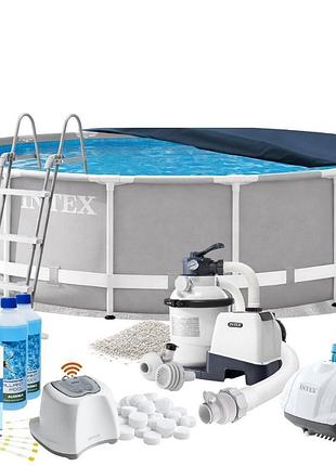 Каркасный бассейн maxpro intex 26724-11в1 457 х 107 см (бассейн, подстилка, лестница, фильтр 5 700 л/ч, песок, хлоргенератор 7