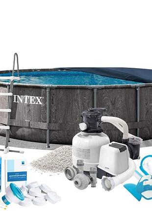 Каркасний басейн max intex 26744-10в1, 549 x 122 см (басейн, підстилка, драбина, фільтр 10 500 л/год, пісок, альгенікс, хлор