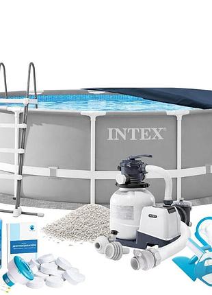Каркасный бассейн max intex 26726-10в1 457 x 122 см (бассейн, подстилка, лестница, фильтр 7 900 л/ч, песок, альгеникс, хлор