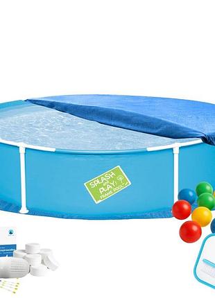 Каркасний басейн max bestway 56283-8в1, 152 х 38 см, (басейн, підстилка, альгенікс, хлор таблетки, тент, сачок, щітка, кульки)