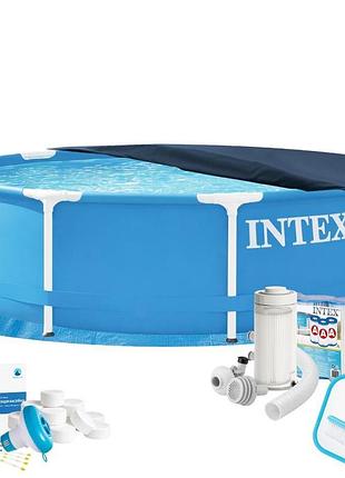 Каркасний басейн max intex 28200-9в1, 305 х 76 см (басейн, підстилка, фільтр 2 006 л/год, картриджі, альгенікс, хлор таблетки,