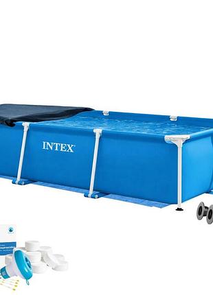 Каркасний басейн intex 28271-5в1, 260 х 160 х 65 см (басейн, підстилка, альгенікс, хлор таблетки, тент)