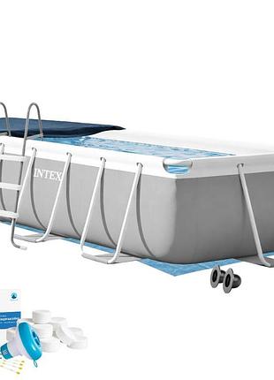 Каркасний басейн intex 26784-6в1, 300 х 175 х 80 см (басейн, підстилка, драбина, альгенікс, хлор таблетки, тент)