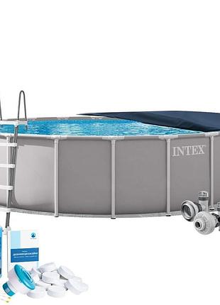 Каркасный бассейн intex 26756-6в1, 610 х 132 см (бассейн, подстилка, лестница, альгеникс, хлор таблетки, тент)