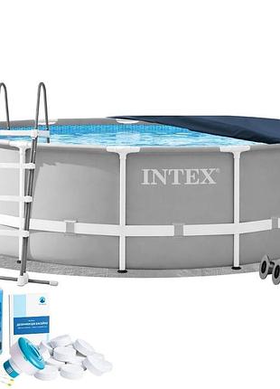Каркасний басейн intex 26726-6в1 457 x 122 см (басейн, підстилка, драбина, альгенікс, хлор таблетки, тент)