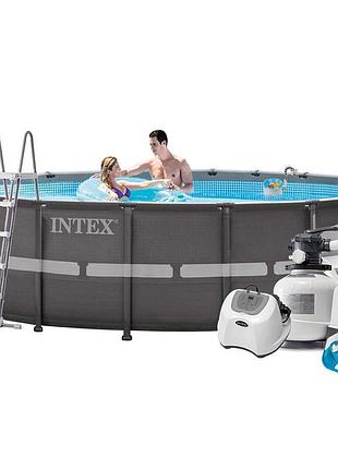 Каркасный бассейн intex 26330-8в1, 549 х 132 см (бассейн, подстилка, лестница, фильтр 12 000 л/ч, озонатор 150 мл/11 г/ч, тент,