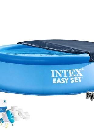 Надувний басейн intex 28110-6в1, 244 х 76 см (басейн, підстилка, насос, альгенікс, хлор таблетки, тент)