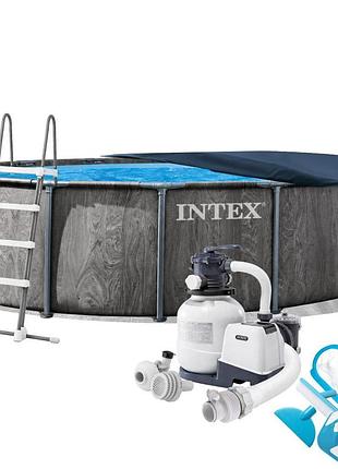 Каркасный бассейн intex 26742-7, 457 x 122 см (бассейн, подстилка, лестница, фильтр 7 900 л/ч, тент, скиммер, пылесос)