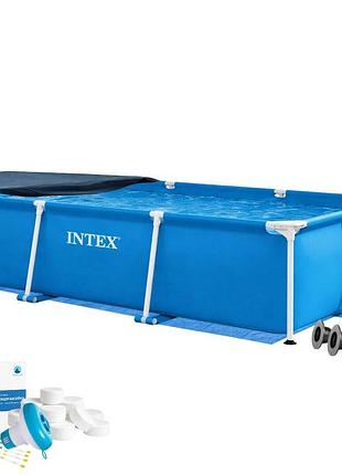 Каркасний басейн intex 28272-5в1, 300 х 200 х 75 см (басейн, підстилка, альгенікс, хлор таблетки, тент)