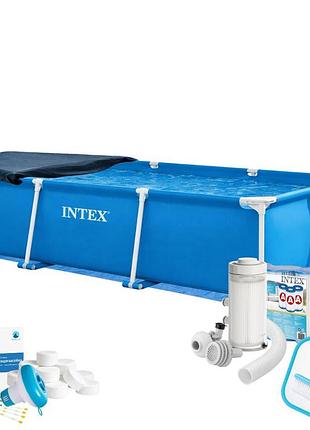 Каркасний басейн maxpro intex 28271-9в1, 260 х 160 х 65 см (басейн, підстилка, фільтр 2 006 л/год, картриджі, альгенікс, хлор