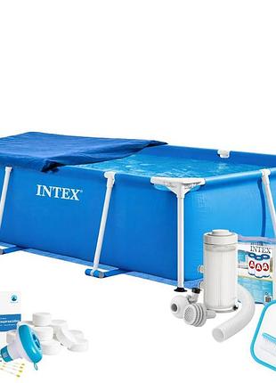 Каркасний басейн maxpro intex 28270-9в1, 220 х 150 х 60 см (басейн, підстилка, фільтр 2 006 л/год, картриджі, альгенікс, хлор