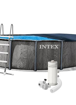 Каркасный бассейн intex 26742, 457 x 122 см (бассейн, подстилка, лестница, фильтр 3 785 л/ч, тент)
