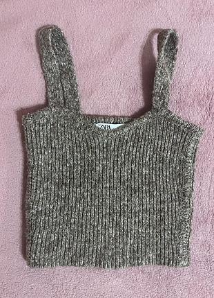Вʼязаний коричневий топ zara, мʼякий, на бретельках