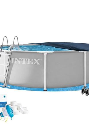 Каркасний басейн intex 26706-6в1, 305 х 99 см (басейн, підстилка, драбина, альгенікс, хлор таблетки, тент)