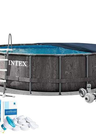 Каркасный бассейн intex 26744-6в1, 549 x 122 см (бассейн, подстилка, лестница, альгеникс, хлор таблетки, тент)