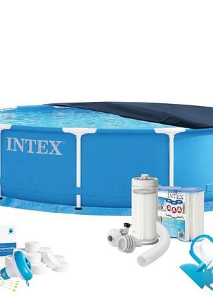 Каркасний басейн max intex 28210-9в1, 366 х 76 см (басейн, підстилка, фільтр 3 785 л/год, картриджі, альгенікс, хлор таблетки,