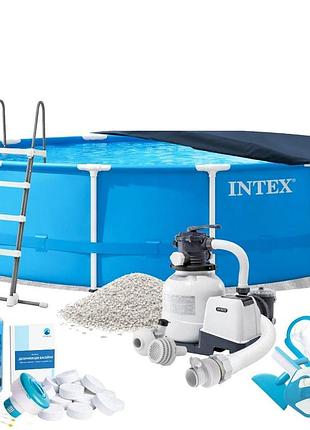 Каркасный бассейн max intex 28242-10в1, 457 x 122 см (бассейн, подстилка, лестница, фильтр 7 900 л/ч, песок, альгеникс, хлор