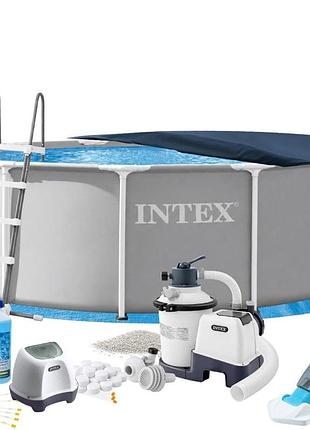 Каркасний басейн intex maxpro 26718fr-11в1, 366 х 122 см (басейн, підстилка, драбина, фільтр 3 500 л/год, пісок, альгенікс,