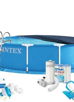 Каркасний басейн maxpro intex 28210-10в1, 366 х 76 см (басейн, підстилка, драбина, фільтр 3 785 л/год, картриджі, альгенікс, хлор