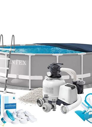 Каркасный бассейн max intex 26732-10в1 549 x 122 см (бассейн, подстилка, лестница, фильтр 10 500 л/ч, песок, альгеникс, хлор