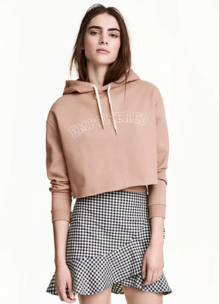 Худи женское розовое пудровое укороченное h&amp;m oversize с принтом с капюшоном 7