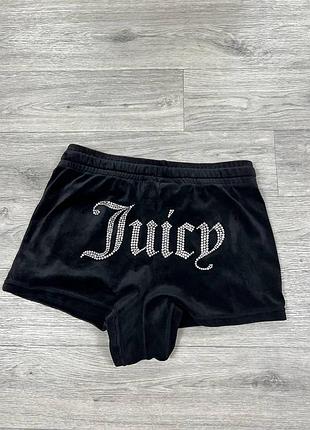Черные велюровые шорты juicy couture со стразами камнями на попе оригинальные стрейч размер xs