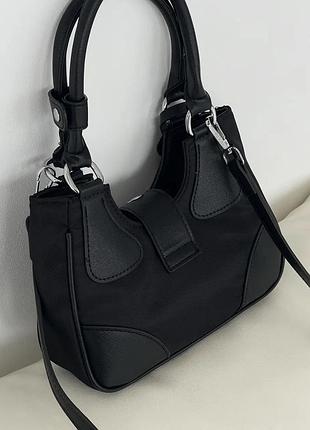 Сумка женская prada moon re-nylon mini bag через плечо черный нейлон прада