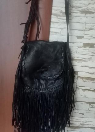 Винтажная кожаная сумка кросс-боди с бахромой polo ralph lauren fringe shoulder bag (оригинал)